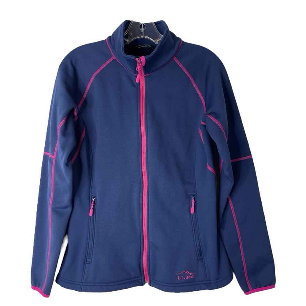 L. L. Bean blue pink fleece full zip stretchy outdoor activewear jacket medium